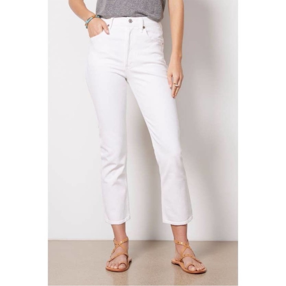 AGOLDE Riley Jean Crop White Button Fly High Rise Straight Jean Sz 32